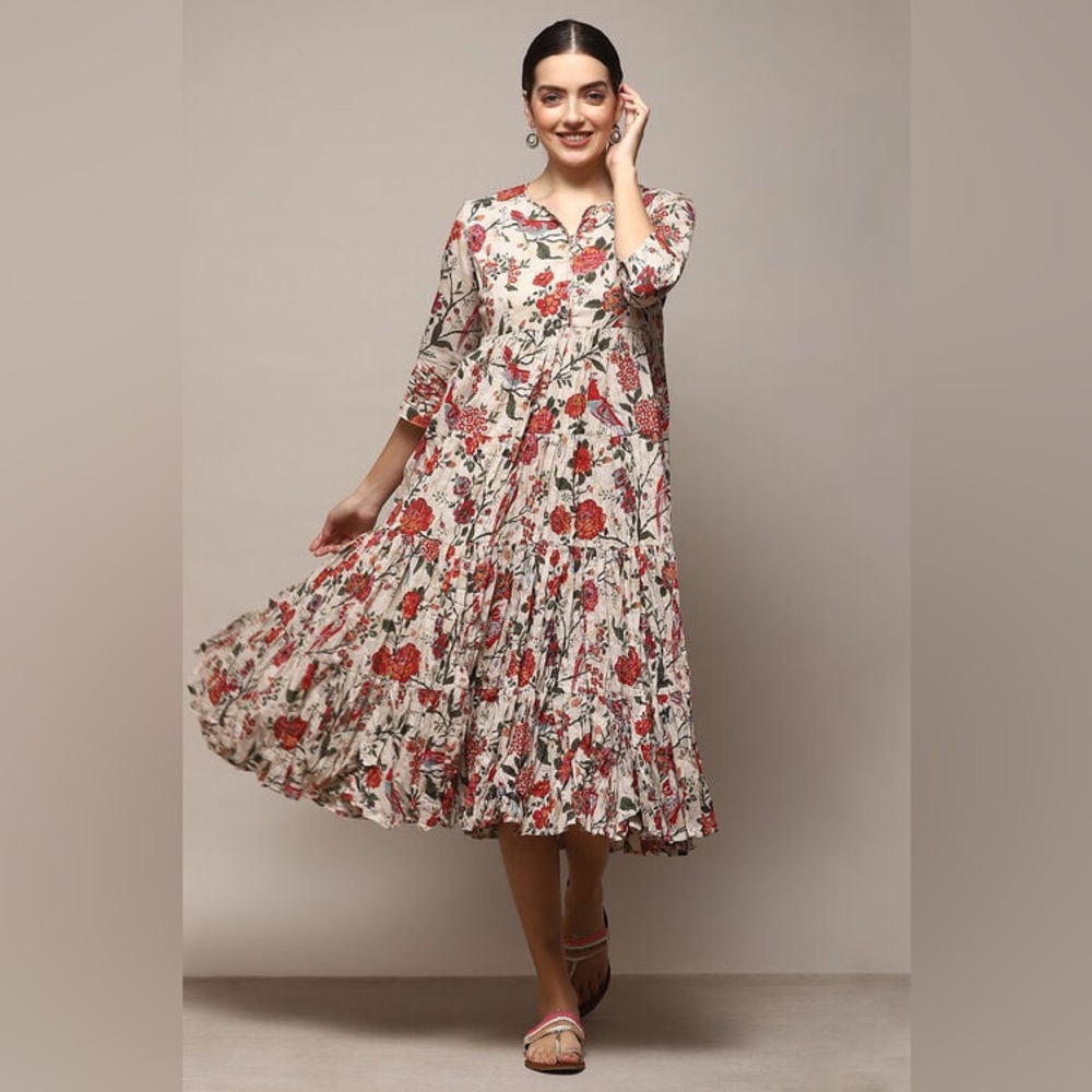 Biba Floral Midi Dress - Red and Cream